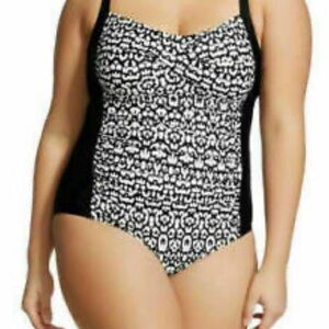 Ava  & Viv Women's Black And White leopard Print One Piece Swimsuit 20W